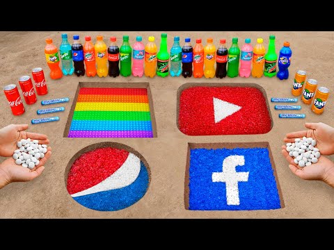 YouTube, Pop It, FaceBook and Pepsi Logo in the Hole with Orbeez, Popular Sodas  Mentos