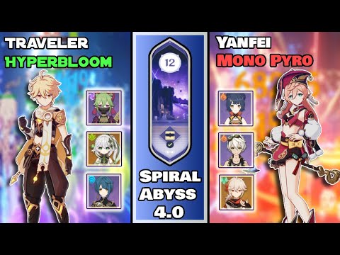 C1 Traveler HyperBloom & C6 Yanfei Mono Pyro | Abismo 3.8/4.0 | Piso 12-9 Estrellas | Genshin Impact