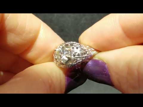 Art Deco 1 Ct Diamond 14k White Gold Filigree Vintage Engagement Ring Certified