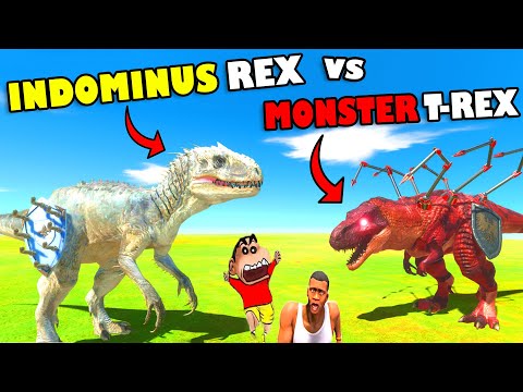 NEW INDOMINUS REX vs MONSTER T-REX DEATH RUN SHINCHAN and CHOP in ANIMAL REVOLT BATTLE SIMULATOR
