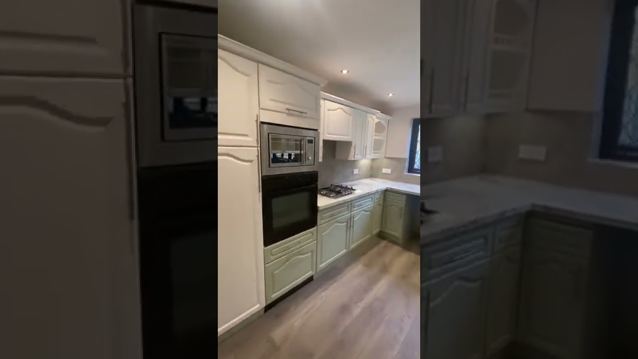 Hand Painted Kitchen Winbourne White and Vert De Terre by Farrow & Ball