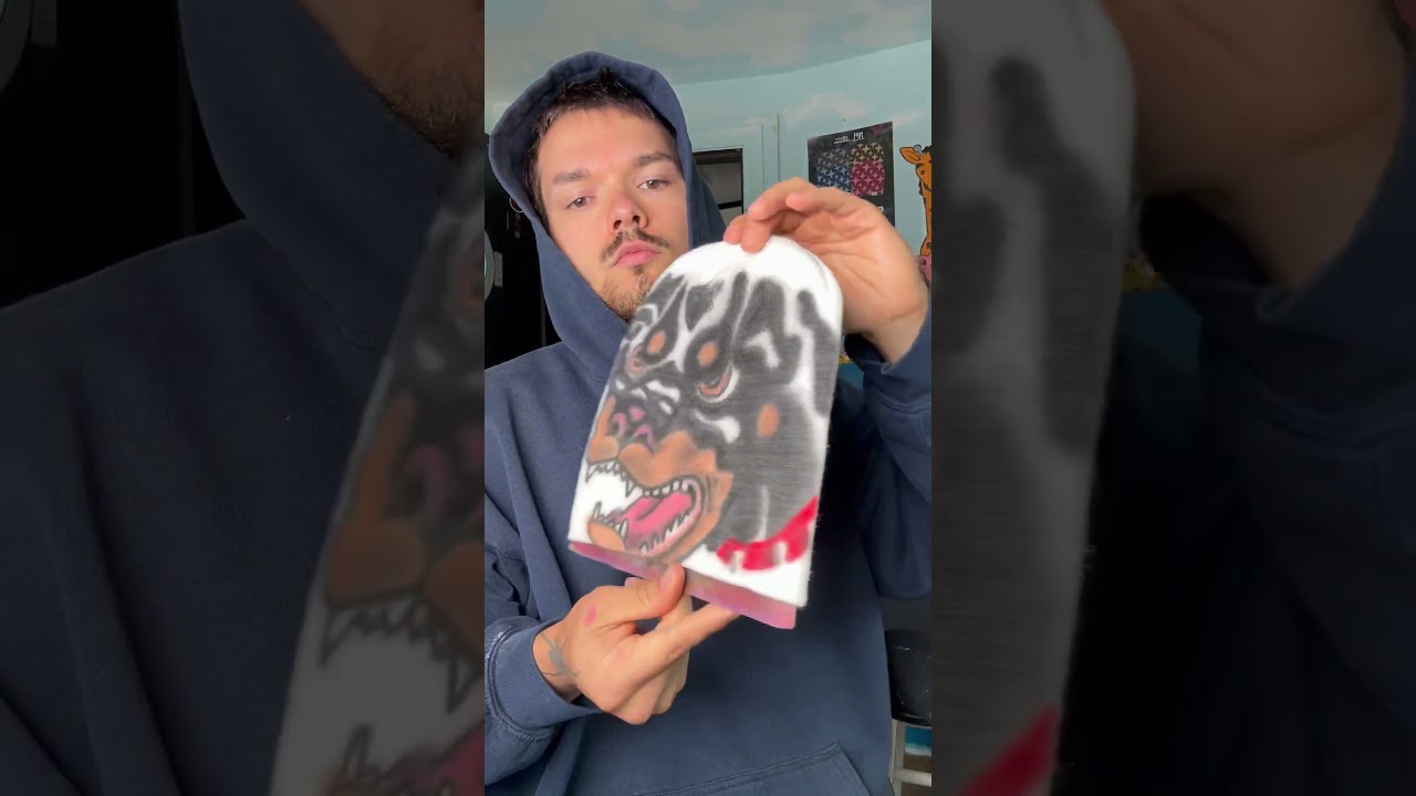 1/1 Airbrushed Rottweiler Beanie Out Now 🤝 #airbrush #beanies #streetwear