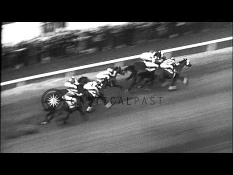 Stagehand defeats Seabiscuit and wins the Santa Anita Handicap horse race in Arca...HD Stock Footage