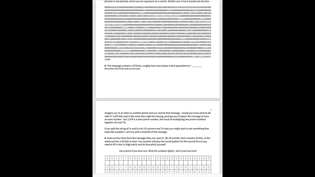 Early development stage of creating computing-themed classroom activities about the Arecibo message