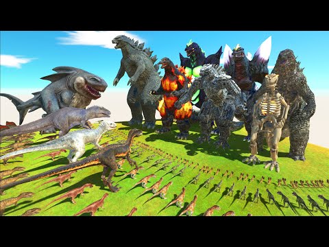 Dinosaurs Revolt Battle with Megalodon Rex + Indominus Rex + Indoraptor VS All Godzilla