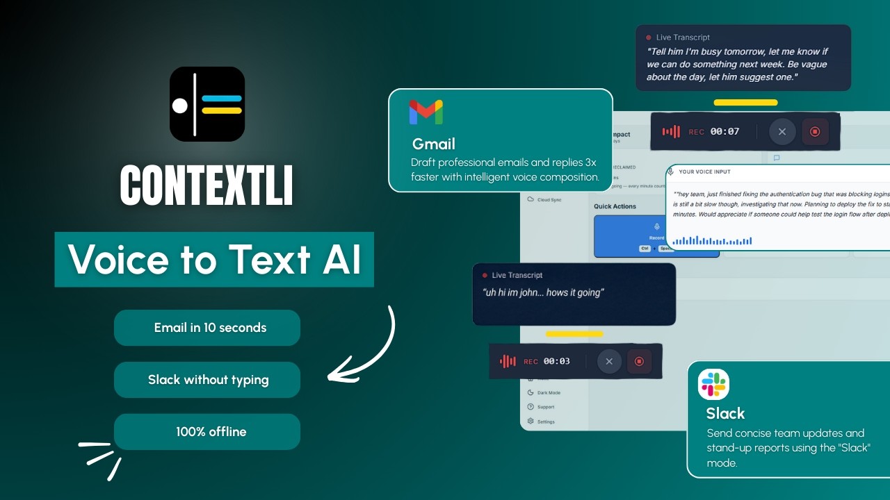 Demostración de Contextli: habla una vez, escribe apropiadamente en todas partes
