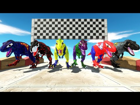 Dino Racing x6 T-rex:Superman,Venom,Wolverine,Hulk,Spiderman,Batman - Animal Revolt Battle Simulator