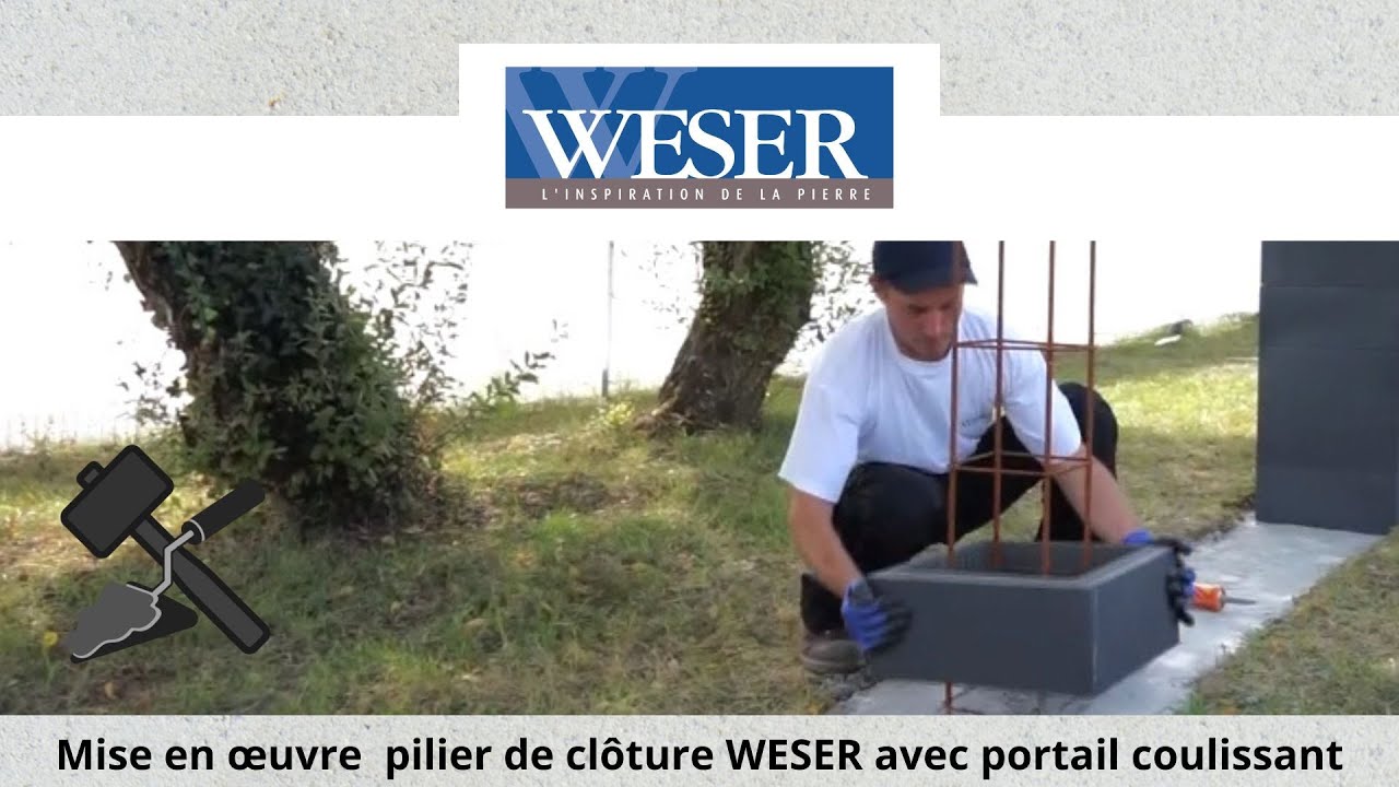 Pose de piliers/poteaux de clôture WESER avec portail coulissant