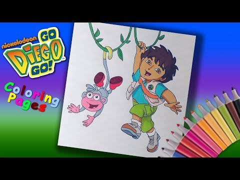 Go Diego Go Coloring for Kids  How to coloring Diego and Boots  Best Coloring pages for Children Video