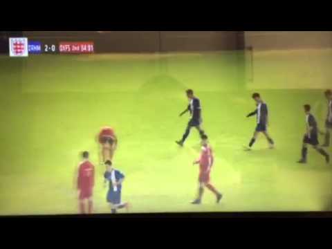 Charlie Wigley scoring for Durham Schools FA in the ESFA Inter County Cup Final at Birmingham ST An