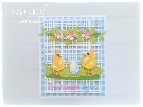 Wielkanocna kartka w kratkę z kurczaczkami