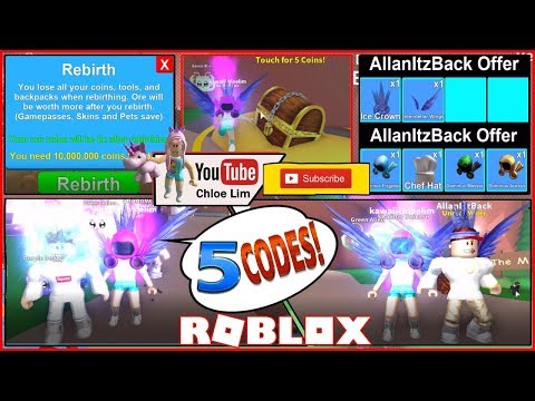 All 2018 Legendary Rebirth Codes In Roblox Mining Simulator 21 - roblox mining simulator food my rebirth vip and 5 codes see desc