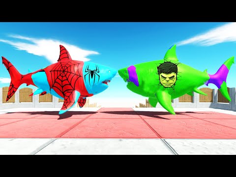SPIDER-MAN MEGALODON VS HULK MEGALODON DEADLY DIVE CHALLENGE - ANIMAL REVOLT BATTLE SIMULATOR - ARBS