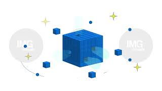 Download the video "Digital data cube with orbiting blocks and sparkles 2D cartoon object animation"