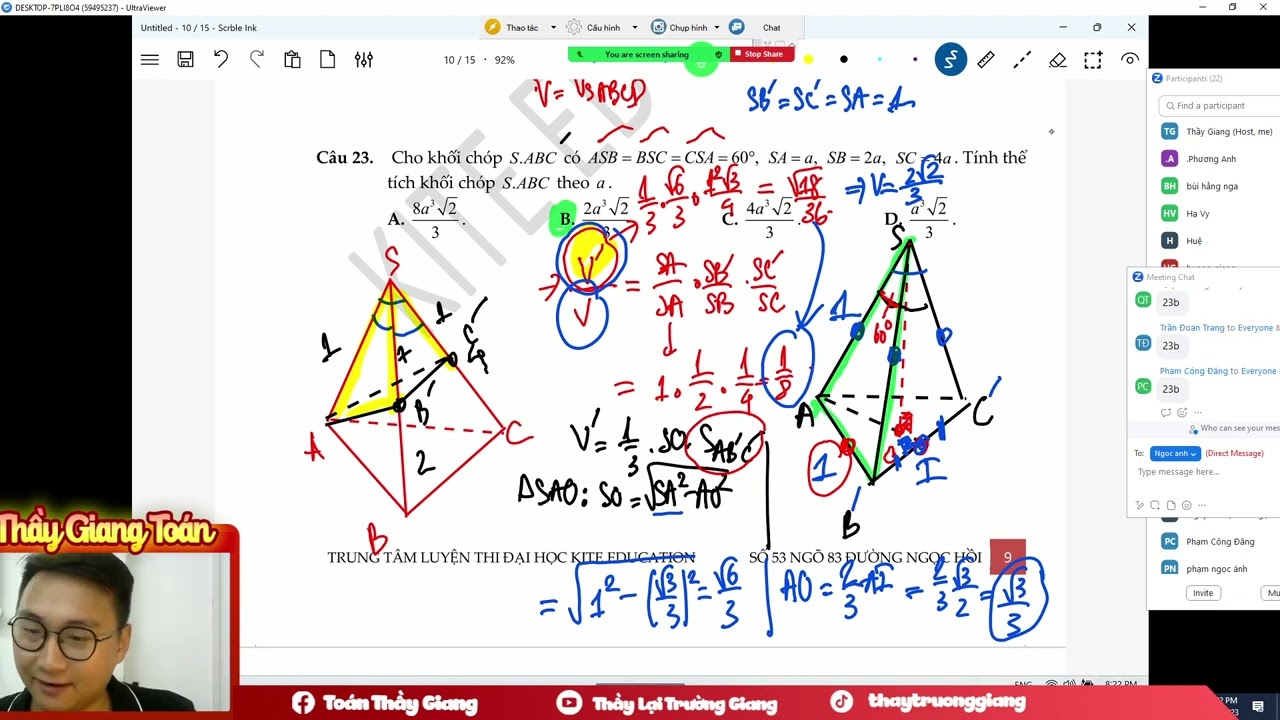 TỶ THỆ THỂ TÍCH KHỐI CHÓP TAM GIÁC BUỔI 2 VÀ MỞ ĐẦU CHÓP TỨ GIÁC