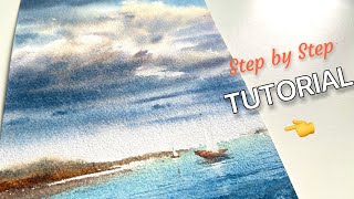 Spectacular Clouds, Deep Lake, Serene Boat: A Watercolor Landscape Tutorial