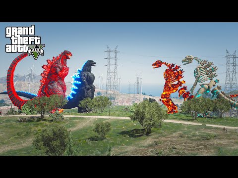 Red Shin Godzilla. Heisei Godzilla Vs. Nuclear Skeleton Godzilla, Skeleton Godzilla ( GTA V Mods )