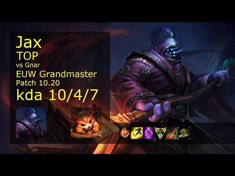 Jax vs Gnar Top - EUW Grandmaster 10/4/7 Patch 10.20 Gameplay