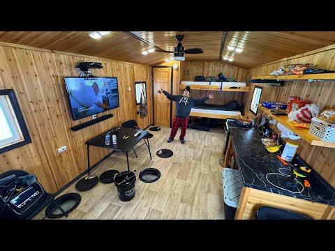 3 Days Fishing, Camping & Cooking in Massive Ice Fishing Cabin