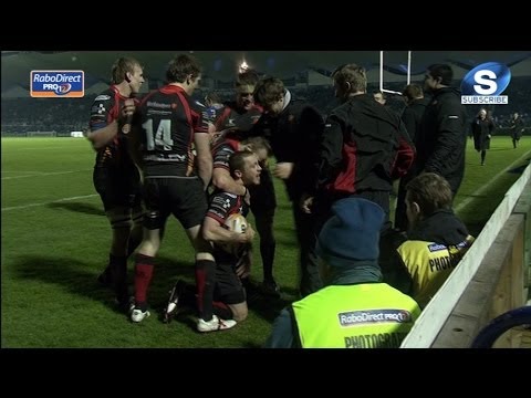 Richie Rees dives over for Try - Leinster v Newport Gwent Dragons 14th February 2014