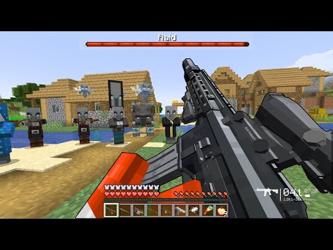 DESTROYING THE RAID ON THE VILLAGE USING MODERN WEAPONS IN MINECRAFT