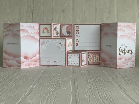 Besondere Kartenform | Treppenkarte mit Seitenteilen | Wolken als Hintergrund gestalten