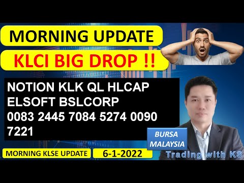 Morning KLSE BURSA Update - 6-1-2022 -  KLCI BIG DROP !! NOTION KLK QL HLCAP ELSOFT BSLCORP