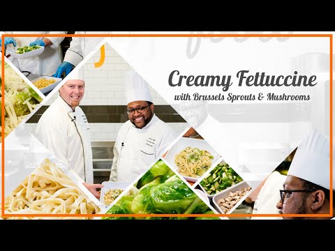 Creamy Fettuccine with Brussels Sprouts & Mushrooms | Cooking In the Cave