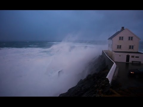 Huge waves and Hurricane at Kråkenes lighthouse, Stadt-Norway