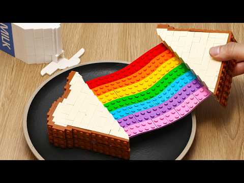 Eating RAINBOW Grilled Cheese Sandwich LEGO Food Challenge 🥪🌈 LEGO Breakfast Recipe