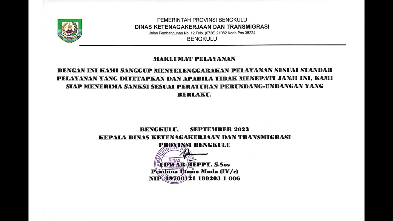 Maklumat Disnakertrans Prov Bengkulu