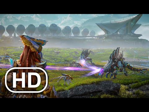 Warriors Vs Army Of T-REX Robot Dinosaurs Fight Scene 4K ULTRA HD - Horizon Forbidden West