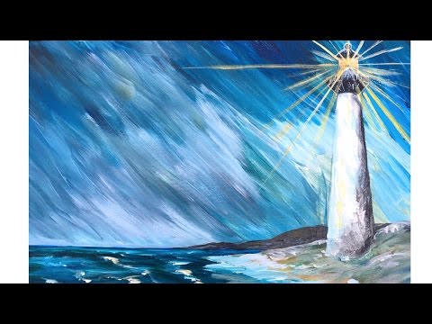 Lighthouse In A Storm - Step By Step Acrylic Painting On Canvas For ...