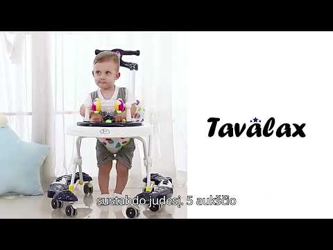Tavalax 909T daugiafunkcė kūdikių vaikštynė | 5 aukščio pakopos • LED muzika • tylūs 360° ratukai video