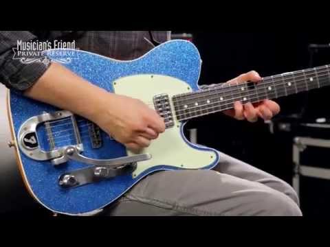 Fender Custom Shop Double TV Jones Relic Telecaster with Bigsby Electric Guitar, Blue Sparkle