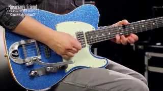 Fender Custom Shop Double TV Jones Relic Telecaster with Bigsby Electric Guitar, Blue Sparkle