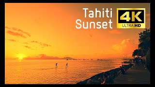4K Tahiti Sunset scene for Relaxing/Yoga/Sleep 癒やしのタヒチ サンセット BGM動画 （環境音 リラクゼーション 安眠 作業用映像）