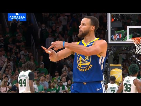 Stephen Curry points at his ring finger after hitting deep 3 vs Celtics Game 6