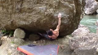 Video thumbnail of アームストロング, 四段 (8a). 宮川 (Miyagawa)