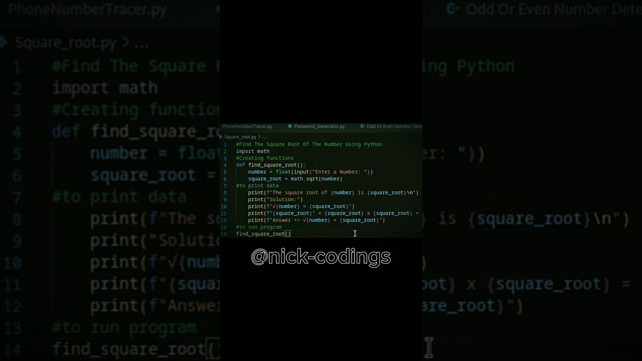 Make A Square Root Calculator Using Python #shorts #coding #python #nickcodings #programming