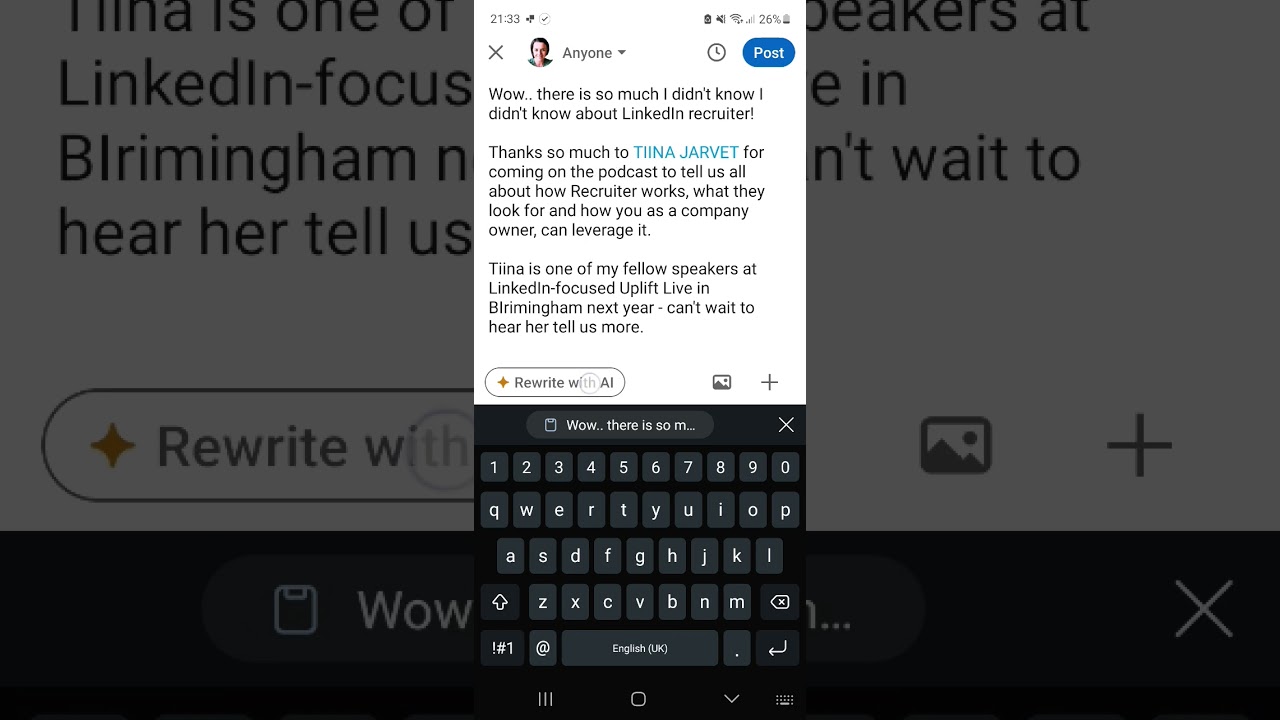 New LinkedIn feature.. rewrite your posts with AI