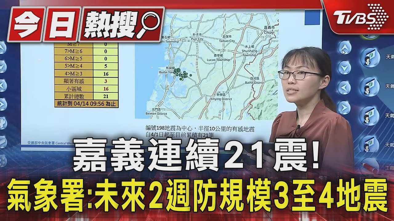 嘉義連續21震! 氣象署:未來2週防規模3至4地震