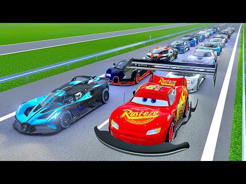 Lightning McQueen GTR vs Bugatti Hypercars at Autobahn