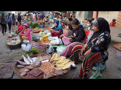 Cambodia Evening Street Market - Fresh Rural Vegetable, Dry Fish, Small Fish & More @Kandal Market
