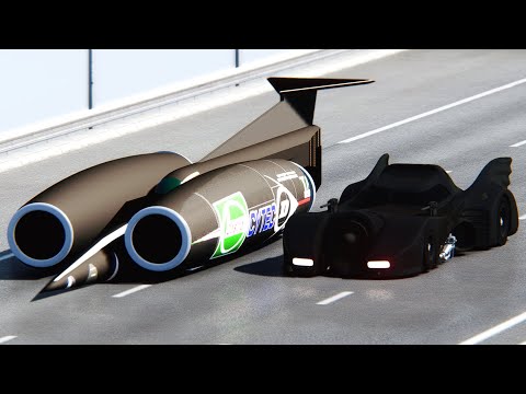 Thrust SSC vs Batmobile 1989 at Drag Race 20 KM