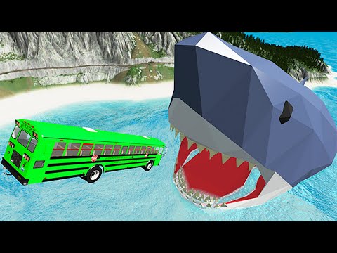 Cars Jump into Scary Sharks - Fun Stunts Car Jumps – BeamNG.Drive