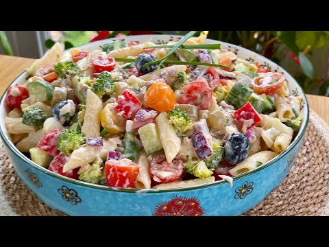 Salade de Pâtes Healthy et Simple avec Une Sauce Crémeuse Sans Mayonnaise.