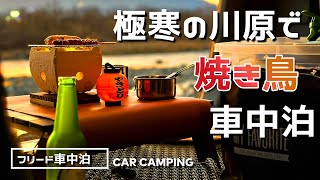 【６人乗りフリード】極寒の川原、焼き鳥しながら車中泊が最高でした