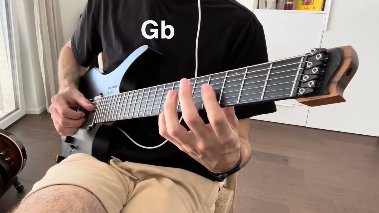 Guitarist playing spread open-voiced major triads on the E, B and D strings