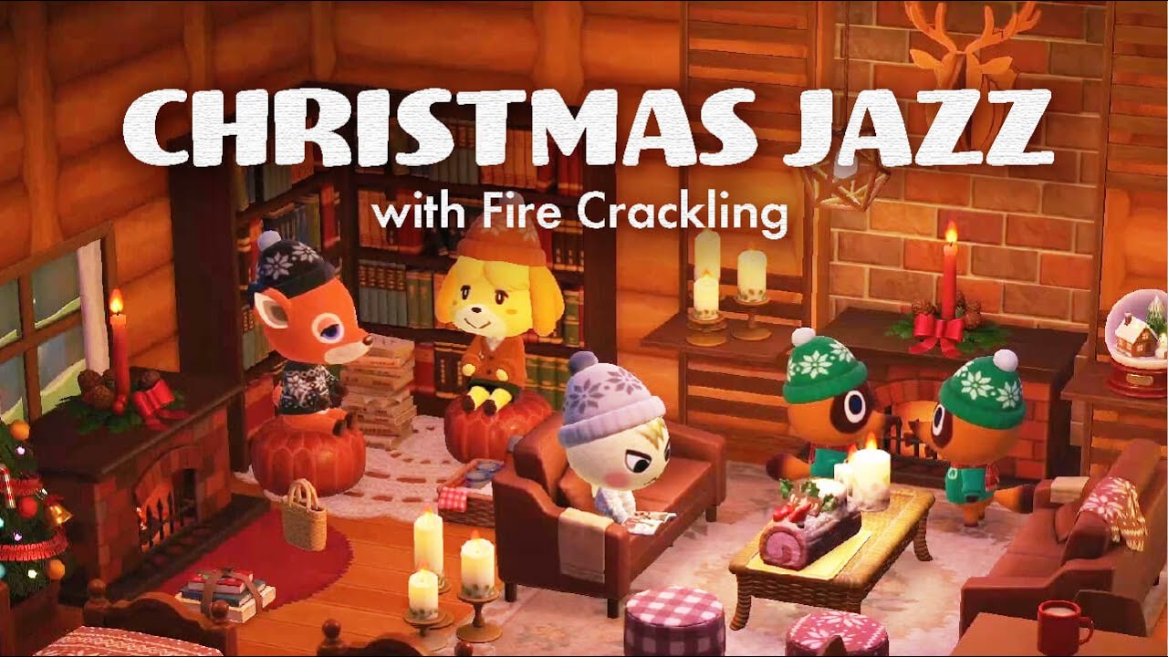 Cozy Animal Crossing Music🎄Christmas Jazz with Fire Cracking🔥